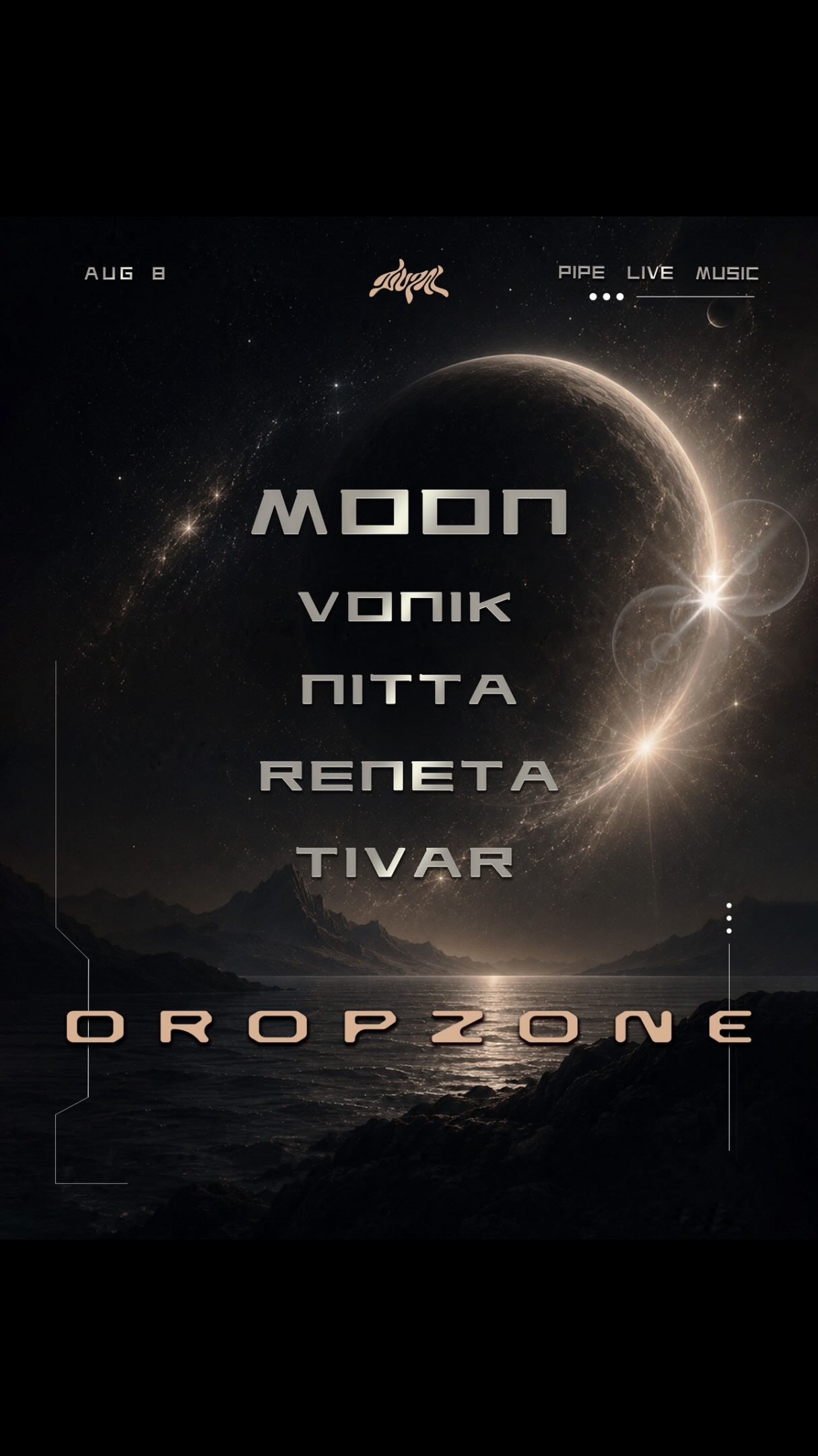 DROPZONE ｜8.8 @pipe_night_club #文末贈票 #預售票送折扇

一晚五位 DJ 接力，從 Hard Bounce 到 Hard Techno，160 BPM 的能量一路推進，準備好踏進 DROPZONE，一起失控到天亮

Moon @moonlin__________ 
一位出生於台灣台北、現居澳洲伯斯的 DJ，以充滿彈跳感、高能量的 Hard bounce (Bouncy Techno) 演出聞名，其音樂風格遊走於混亂與狂喜之間

從澳洲的地下派對與音樂節出發，她的演出足跡已延伸至歐洲。她曾登上法國知名 DJ 電台 Let Him Cook Radio，並於德國完成多城市巡演，橫跨科隆、柏林、多特蒙德、比勒費爾德、明斯特與紐倫堡，登上 Odonien、Sam’s Club 等場館及多個 Rave 品牌活動

她的音樂快速、鮮豔且毫不掩飾地充滿玩心，如同一場聲音雲霄飛車，將現場每一位觀眾凝聚成一群在同一節拍下瘋狂起舞的家人

160 BPM、失真厚重的鼓點、充滿趣味的轉場，以及與觀眾毫無距離的互動 這就是 Moon 最具代表性的演出風格

8.8 一起來體驗她現場的狂熱演出吧！

凡購買預售票即贈須彌山2026紀念折扇一把送完為止

✠ TIME TABLE ✠
2300-0000 Tivar
0000-0130 Reneta @renetachang 
0130-0300 Moon @moonlin__________ 
0300-0400 Nitta @nitta.dj 
0400-0500 Vonik @vonikmusic 

✠ TICKETS ✠
預售票 PRESALE 600$

AT DOOR 現場票
BEFORE 0000 | 700$
AFTER 0000 | 800$

✠ TICKET GIVE AWAY ✠
1.分享此篇到限動 share post to story 
2.標記兩位好友 tag 2 friends
3.追蹤 @xumi.tw 
8/3抽出三名免費名額 will have 3 winners 縮圖