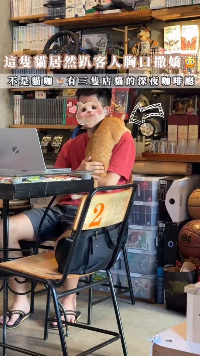 這隻貓居然趴在客人胸口撒嬌😳不是貓咖，有三隻店貓的深夜咖啡廳🐈
⁡
台中這間咖啡廳也太特別了😳🐈
第一次看到店貓像小嬰兒一樣，
趴在主人胸前撒嬌😂
⁡
本來還想說：
「因為是主人嘛～」🤣
結果後來來了一位客人，
店貓竟然也主動跳上他的腿！
下一秒直接窩進懷裡撒嬌🥹❤️
⁡
沒想到店貓對客人也這麼親人，
而且這次我也很幸運，
被其中一隻選中跳上腿了🥰
⁡
這裡不是貓咖，而是一間很有個性的咖啡廳☕️
店裡有三隻店貓，幸運的話還會主動來找你～
⁡
▪️咖啡拿鐵 $105
▪️醇厚鐵觀音鮮奶茶 $120
⁡
而且一進門，老闆會很仔細介紹店內菜單，
也會先跟客人說明和店貓相處的規則，
讓大家都能舒服地一起待在這個空間裡🐈
⁡
店裡空間不大，但氛圍很舒服，
還有好多漫畫書和老闆自己的獨特收藏，
一個人來喝咖啡也很適合！
⁡
每人低消一杯飲品，限時 2 小時
週五、六營業至 23:30，週日至22:00
⁡
如果你也喜歡貓咪、漫畫，
又想找間可以安靜坐著的咖啡廳，
這間真的可以收🤍
⁡
📷 @dalin209
📍  Caffeine Pit 咖啡因子 @caffeine_pit
⏰  一二四 10:00–20:00 (週三公休)
 五六 10:00–23:30 週日 10:00–22:00
📪  台中市南屯區精誠路594-1號
⁡
🔖 一粒吃台中
⁡
#CaffeinePit咖啡因子 #咖啡因子
#台中咖啡廳 #台中深夜咖啡廳 #南屯咖啡廳 縮圖