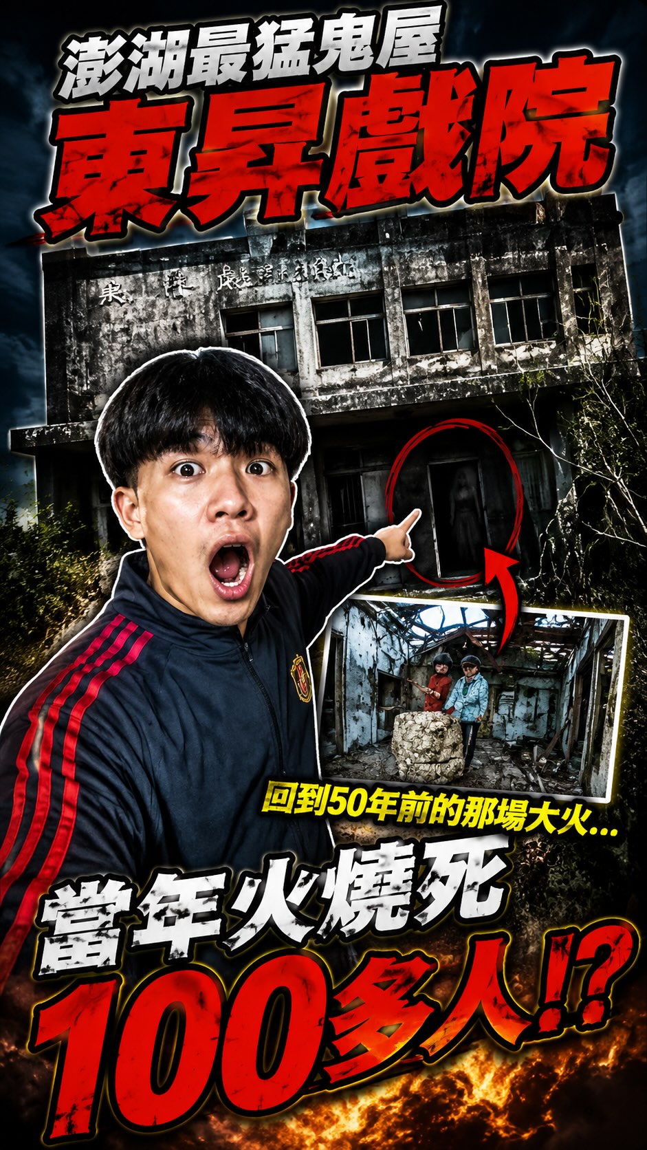 《這間戲院,50年沒人敢進去…》
-
我們闖進了澎湖傳說中的「東昇戲院」👻
這座戲院在 1970 年開幕,
卻只營業短短幾個月就荒廢。
更恐怖的是,
網路上流傳這裡曾發生過一場大火,
甚至傳出「上百人死亡」的說法。
而最詭異的地方,
就是傳說中死亡人數最多的——地下室。
這次我們直接晚上進去,
親眼看看這座荒廢 50 多年的戲院,
到底藏著什麼。
⚠️ 部分靈異內容為網路傳聞,未有官方資料證實。
你敢一個人進去嗎?
#澎湖 #東昇戲院 #廢墟探險 #靈異探險 #都市傳說 縮圖